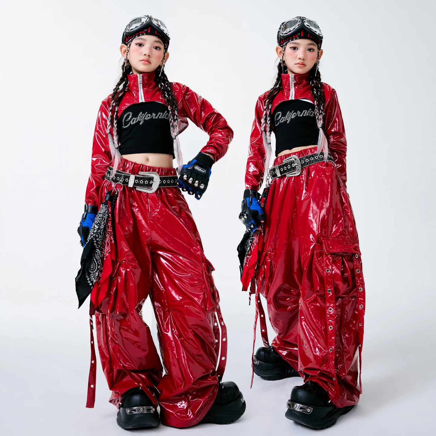 أداء التشجيع Kpop الزي الاطفال ملابس الهيب هوب الرائعة الفتيات الجلود ملابس رقص الجاز الأطفال الشارع دعوى XS10383