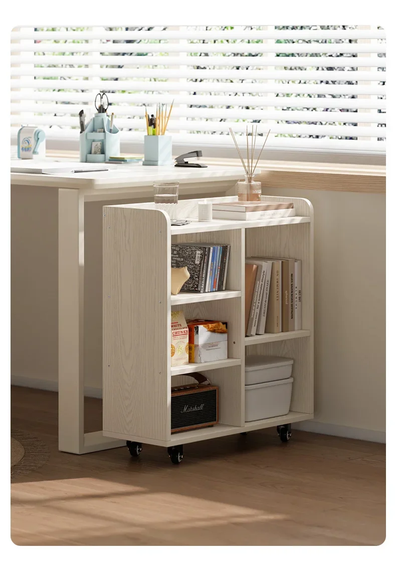 Solid wood bookshelf Children's floor shelf Movable multi-layer storage Corner trolley next to home desk