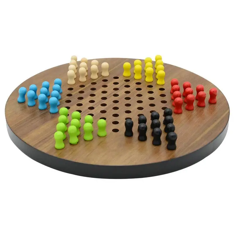 Chinese Checker Game Set Wooden Educational Board Kids Classic Halma Chinese Checkers Set Strategy Family Game Pieces Backgammon