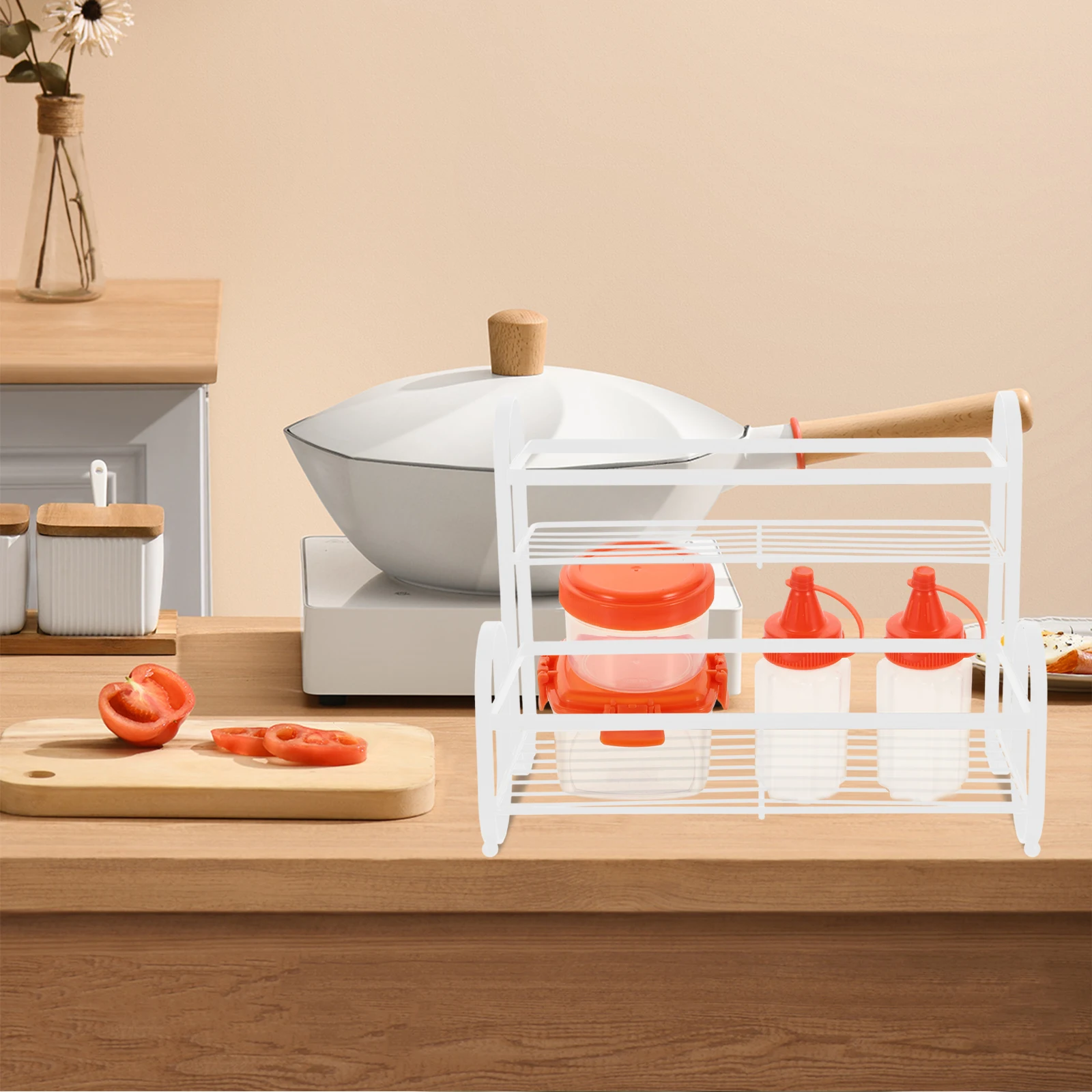 

Double Tier Spice Rack Cabinet Storage Shelf Multifunctional Iron Countertop ganizer Sauce Condiment Seasoning Large Capacity