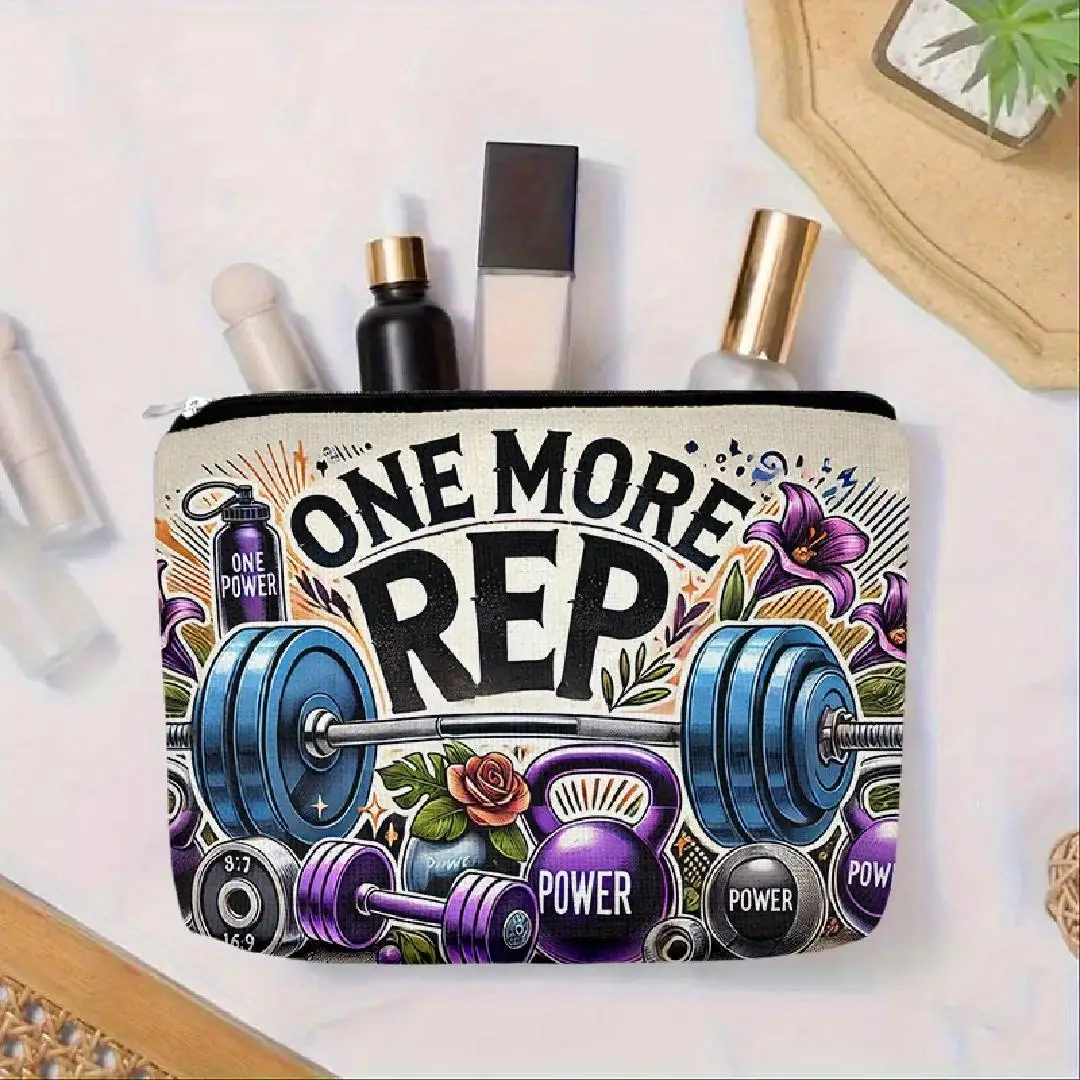 Un sac de maquillage sur le thème d'haltérophilie – jolie pochette multifonctionnelle à fermeture éclair pour femmes, sac de rangement de bijoux