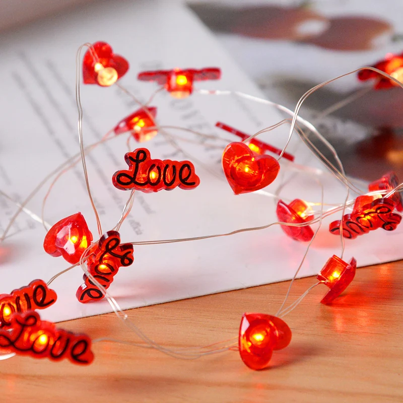 2M 20LED Red Heart String Light Garland Love Letter Fairy Light Wedding Party Home Decorations Anniversary Valentines Day Gift