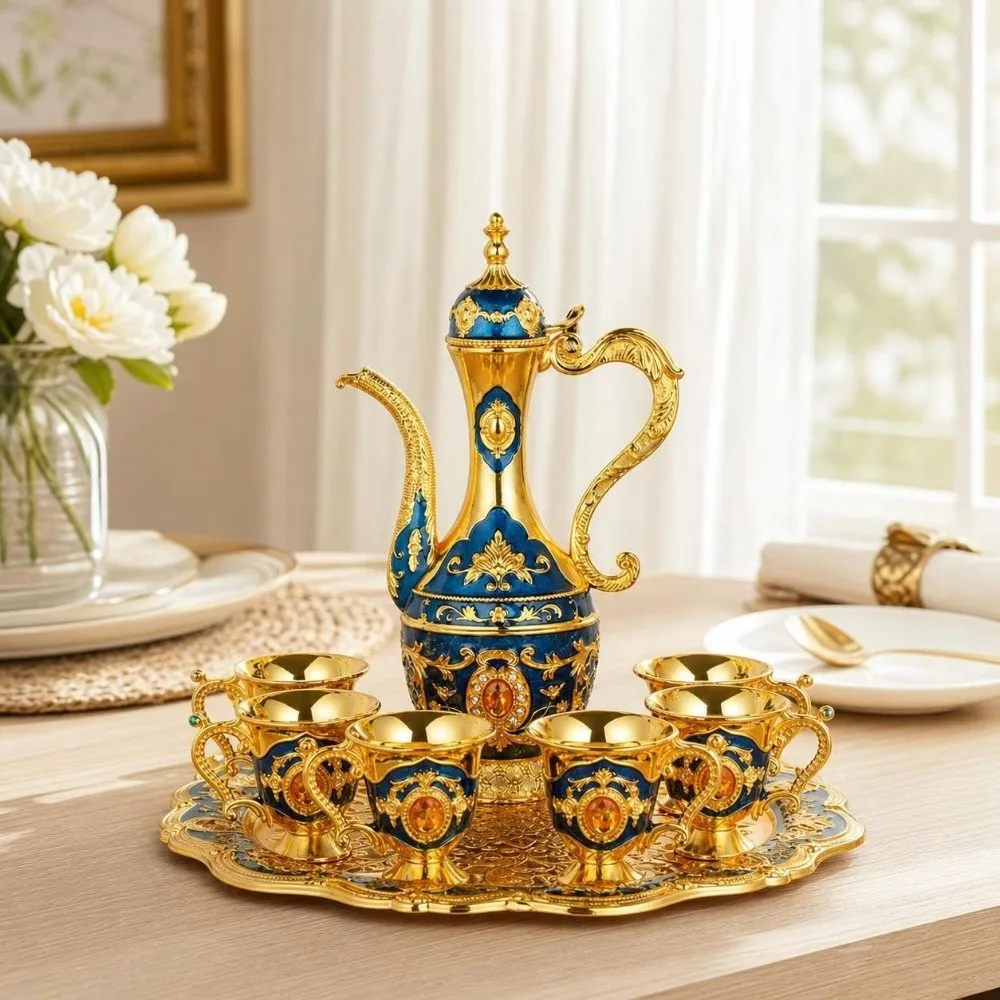 Gifts Luxury Turkish Tea Set Metal Decorative Vintage Wine Set European Style Multifunctional Teapot Kit Home view 4