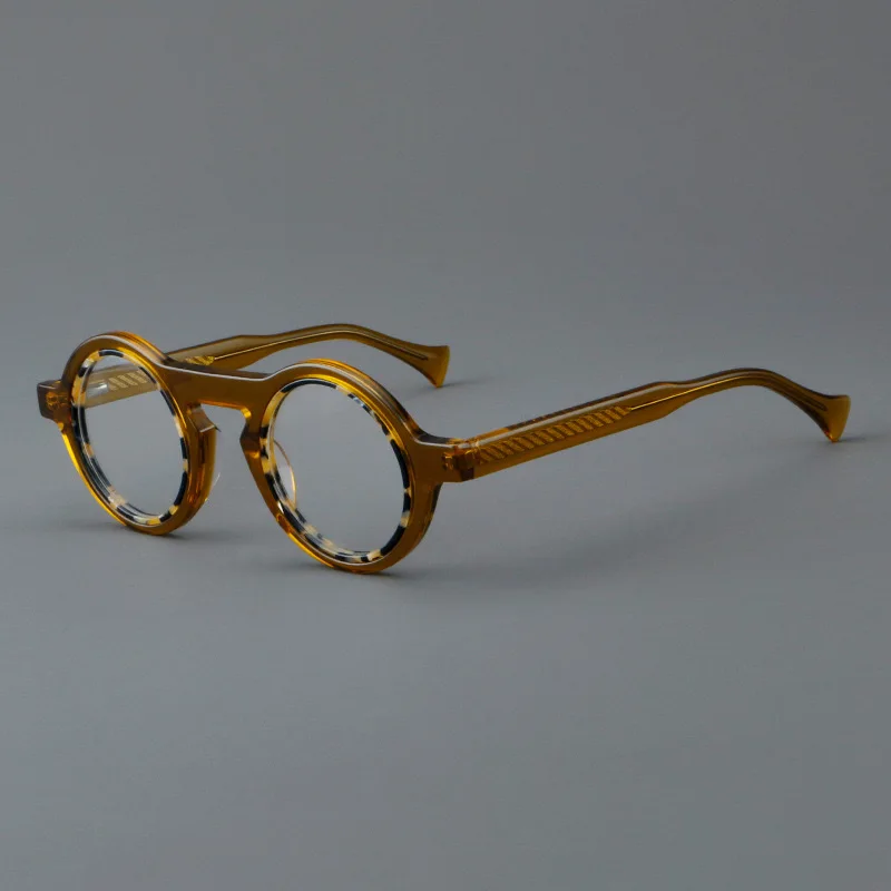 Retro small round color matching glasses frame 90003 acetate fiber glasses frame can be equipped with prescription glasses.