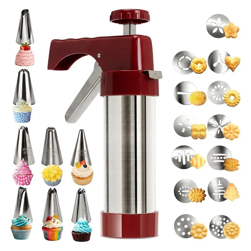 Bringing You Joyful Baking Experience Cookie Press Set With 13 Cookie Pattern Disc And 8 Icing Nozzle