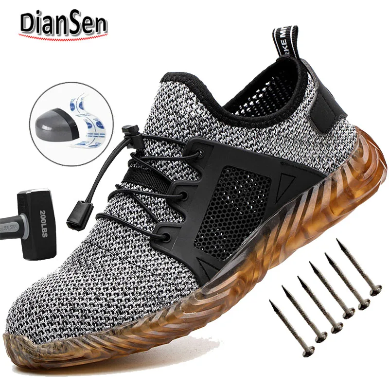 

Мужские рабочие ботинки со стальным носком, дышащие защитные кроссовки, противопрокольная обувь строительного класса с противоскользящей резиновой подошвой