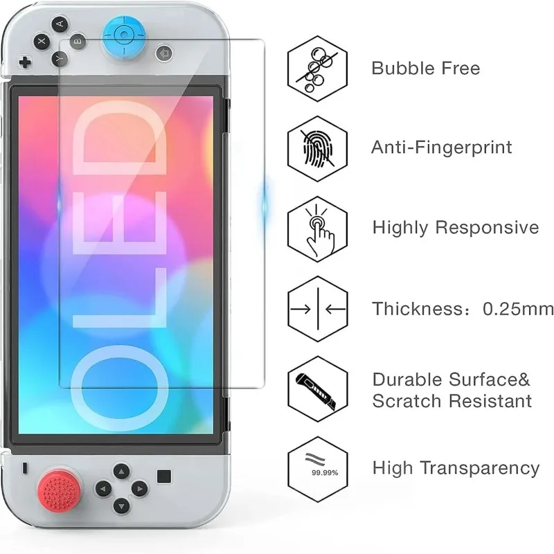 Suitable for Nintendo Switch OLED Protective Case TPU Material Split Case with Screen Tempered Film and 6 Thumb Keycaps