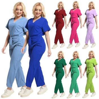 Plus Size New Style Working Scrubs Set Women Pet Nurse Uniforms Solid Color Beauty Salon Work Uniforms Medical Uniforms Workwear