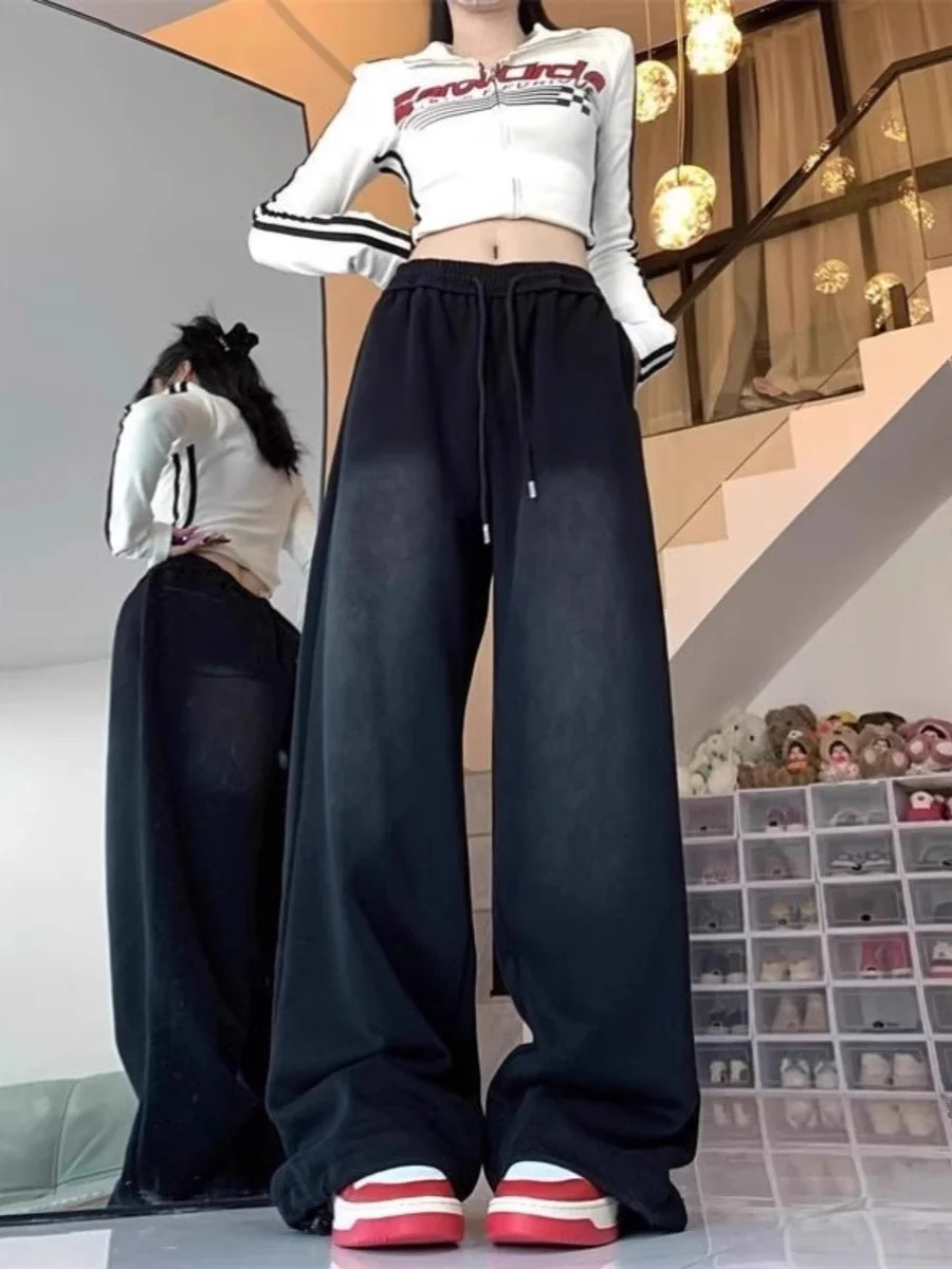 

Men's Faionable Fce Lined Straight Leg Wide Leg Pants Large Size 300 Pou American Retro Sle Spor Casual Trousers