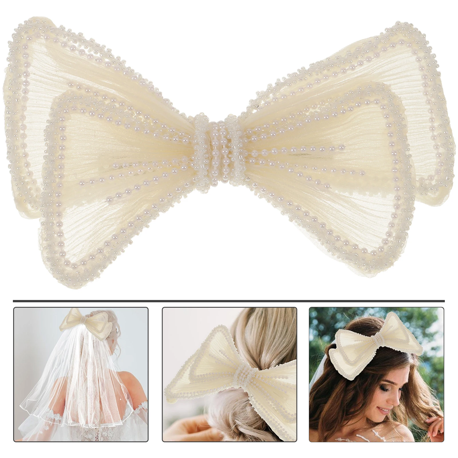 

1pc Princess Hair Bridal Accessories Wedding Dress Women Cotton Yarn Girl Bowknot Beaded Barrette Hair Girl Hairpin Decor