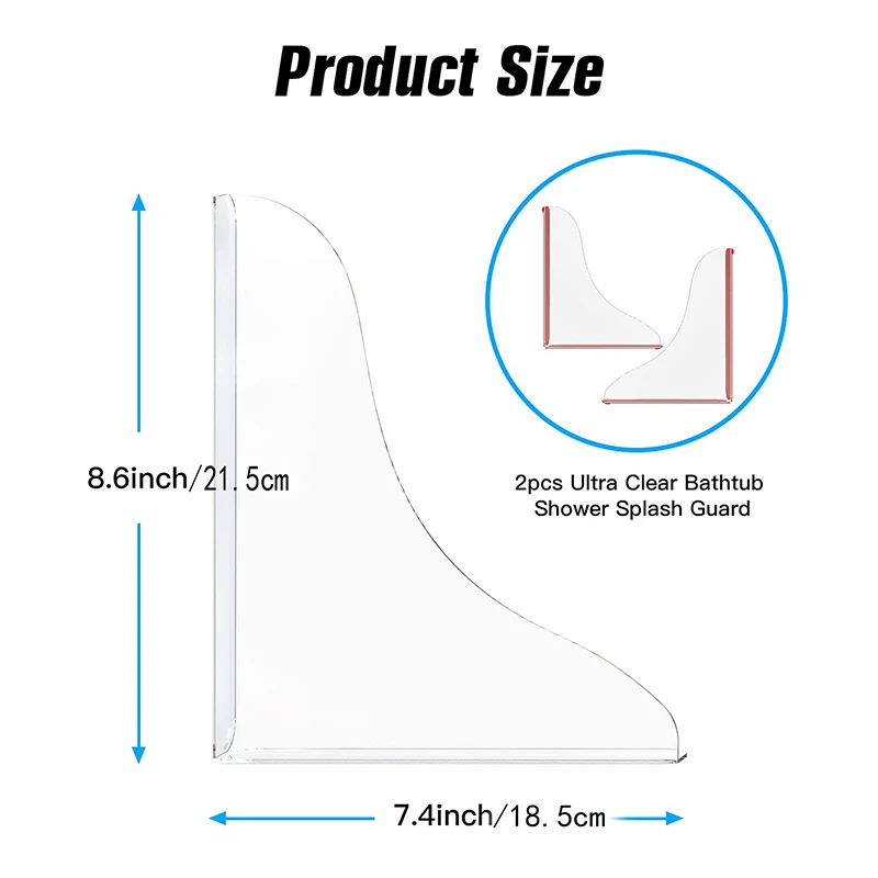 For Bathtub Self-Adhesive Shower Corner Guards 2 Pack Shower Splash Guard Kit Waterproof, Large Splash Guards