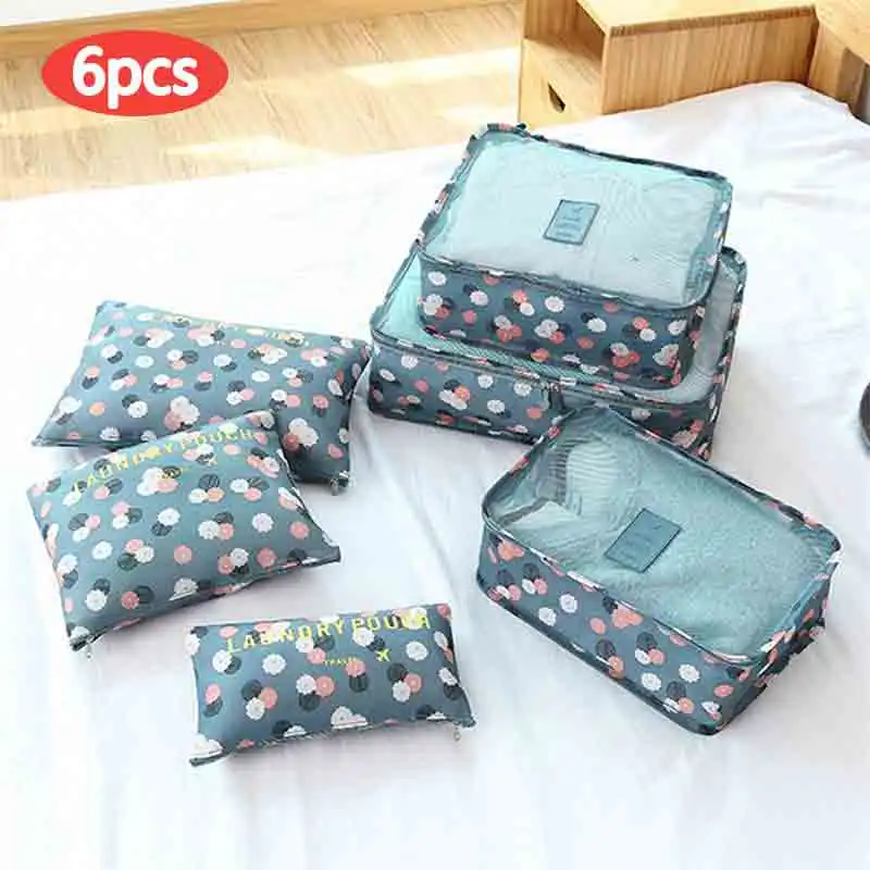 6 PCS Travel Storage Bag Set for Clothes Tidy Organizer Wardrobe Suitcase Pouch Travel Organizer Bag Case Shoes Packing Cube Bag