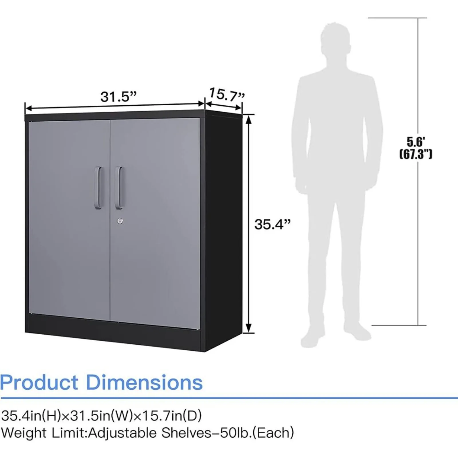 US Metal Garage Storage Cabinet,File Cabinet with 2 Adjustable Shelves for Office