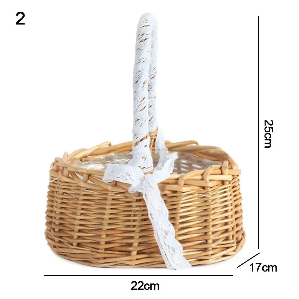 Cesta de vime de salgueiro para meninas, cesta de tecido resistente, arranjo de flores, recipiente de piquenique feito à mão