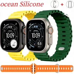 Ocean Silicone Strap For Apple Watch Band Ultra 2/3 49mm 11/10 42/46mm Bracelet iWatch 9 8 7 45mm 41mm 6 5 4 SE/3 44mm 40mm Band