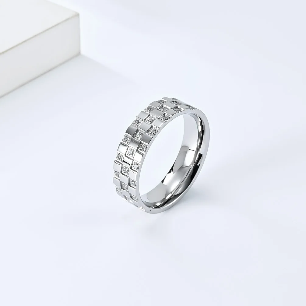 Sexually neutral style titanium steel diamond inlaid square zircon ring ring daily commuting personalized accessories