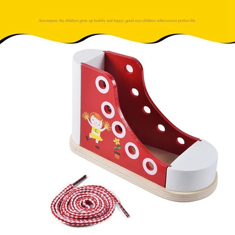 Multifunction Wooden Lace-Up Shoes Toy Learning Lace Up Pencil Holder Shoe Tie Practice Toy For Kid Educational Toy