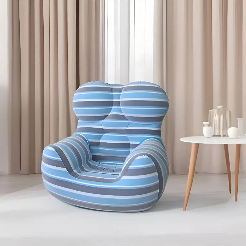 Striped Flocking Inflatable Sofa - Portable Single Air Cushion Sofa, Suitable for Indoor and Outdoor Camping Trips