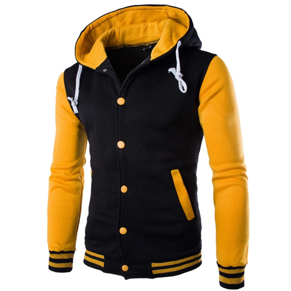 Fashion Men hooded jacket Winter Long Sleeve Varsity Jacket Single-breasted Warm Fleece Coat Men's Jacket Sweatshirt Fleece Coat