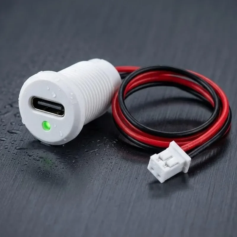 2Pin Fast Charging USB Female Chassis Connector Jack Female Charging Port Type-C Female Waterproof with Card Buckle 1/2/5pcs