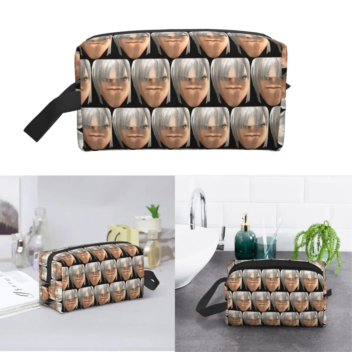 Blursed Dante - Devil May Cry Ugly Funny Face Meme Makeup Bag Cosmetic Storage Dopp Kit Toiletry Cosmetic Bag for Women Beauty