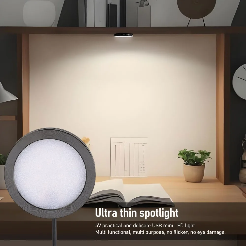 Aluminum Alloy Led Puck Light 5V USB Powered 3W Under Cabinet Lighting 120 Degree Beam Angle Neutral Light 4000K