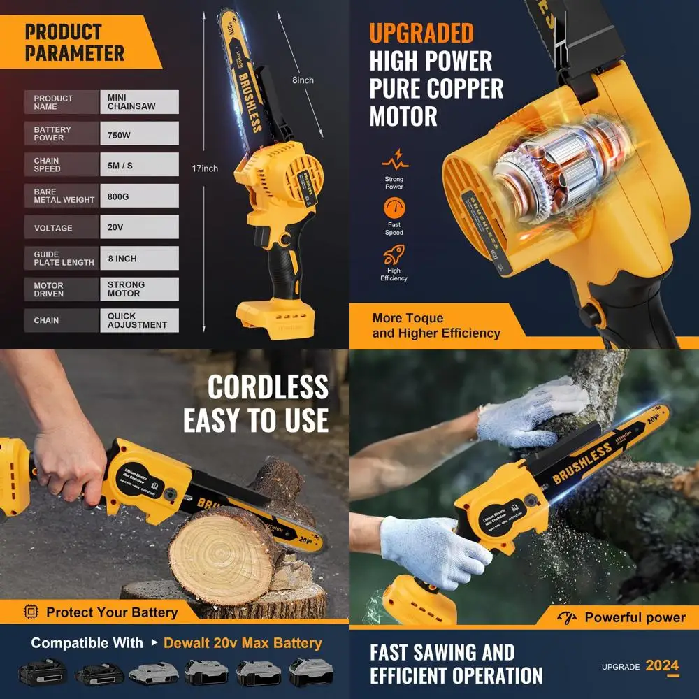 

Cordless Mini Chainsaw 8 Inch for Dewalt 20V MAX Battery Powered (NO Battery), Electric Chainsaw, Cordless Hand Chainsaw, Portab