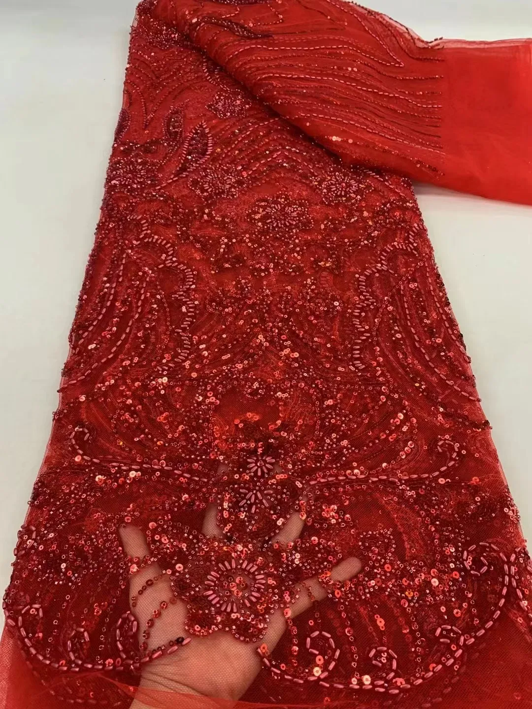 

Luxury Heavy Bead French Lace Fabric, 3D Sequins African Lace Fabric, High Quality Tulle Lace for Women, Luxurious Evening Dress