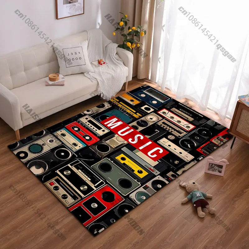 Vintage radios and music appreciation carpet Yoga living room room decor children's crawling mat doormat area rug