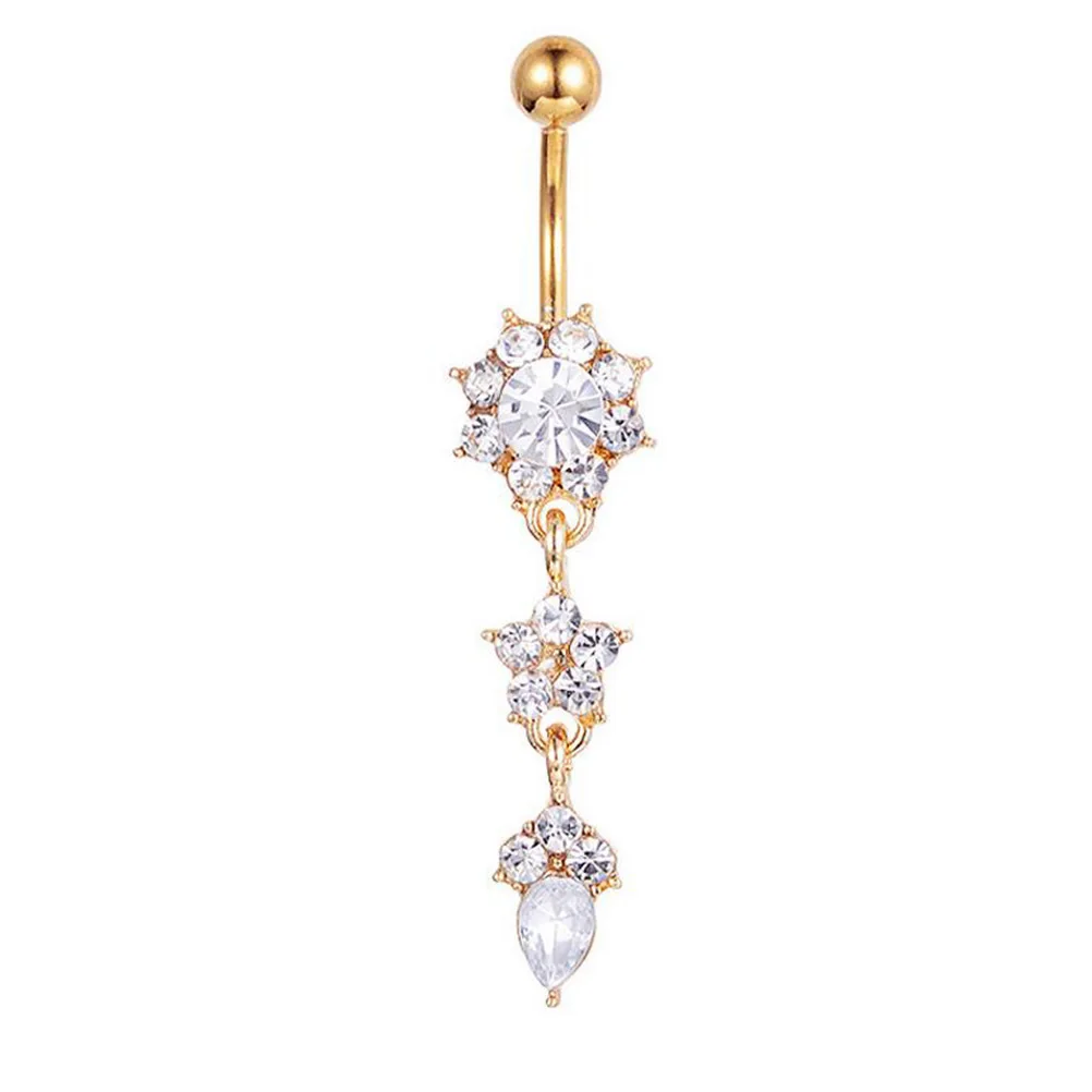 2 pezzi anelli per piercing all'ombelico pendente a forma di fiore a goccia ciondola elegante anello per ombelico gioielli per il corpo gioielli per piercing al corpo in oro bianco