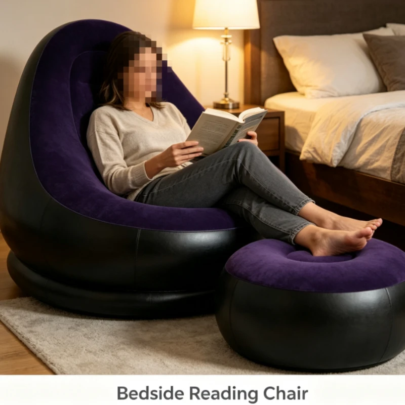 Inflatable Floor Lounger With Matching Ottoman And Flocked Surface For Indoor Or Outdoor Relaxation