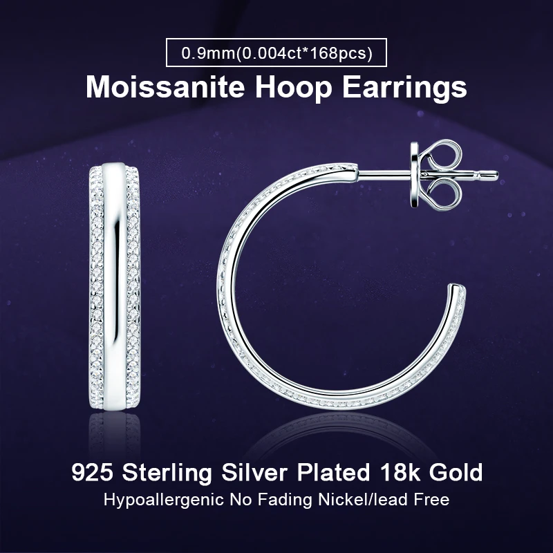 

IOGOU 0.34cttw Full Moissanite Stud Earrings 100% 925 Silver Original Certified Luxury Jewelry Women's Round Half Hoops Earrings