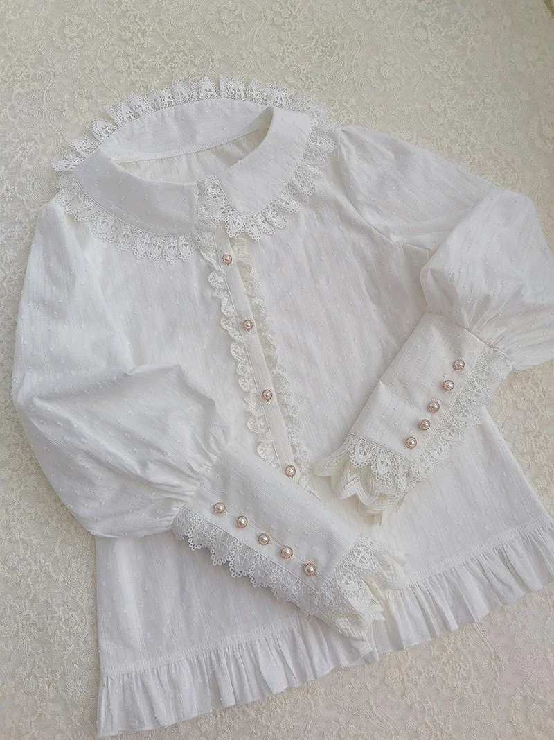 Sweet Cotton Shirt Fleeced Long Sleeve Lolita Blouse by Yiliya