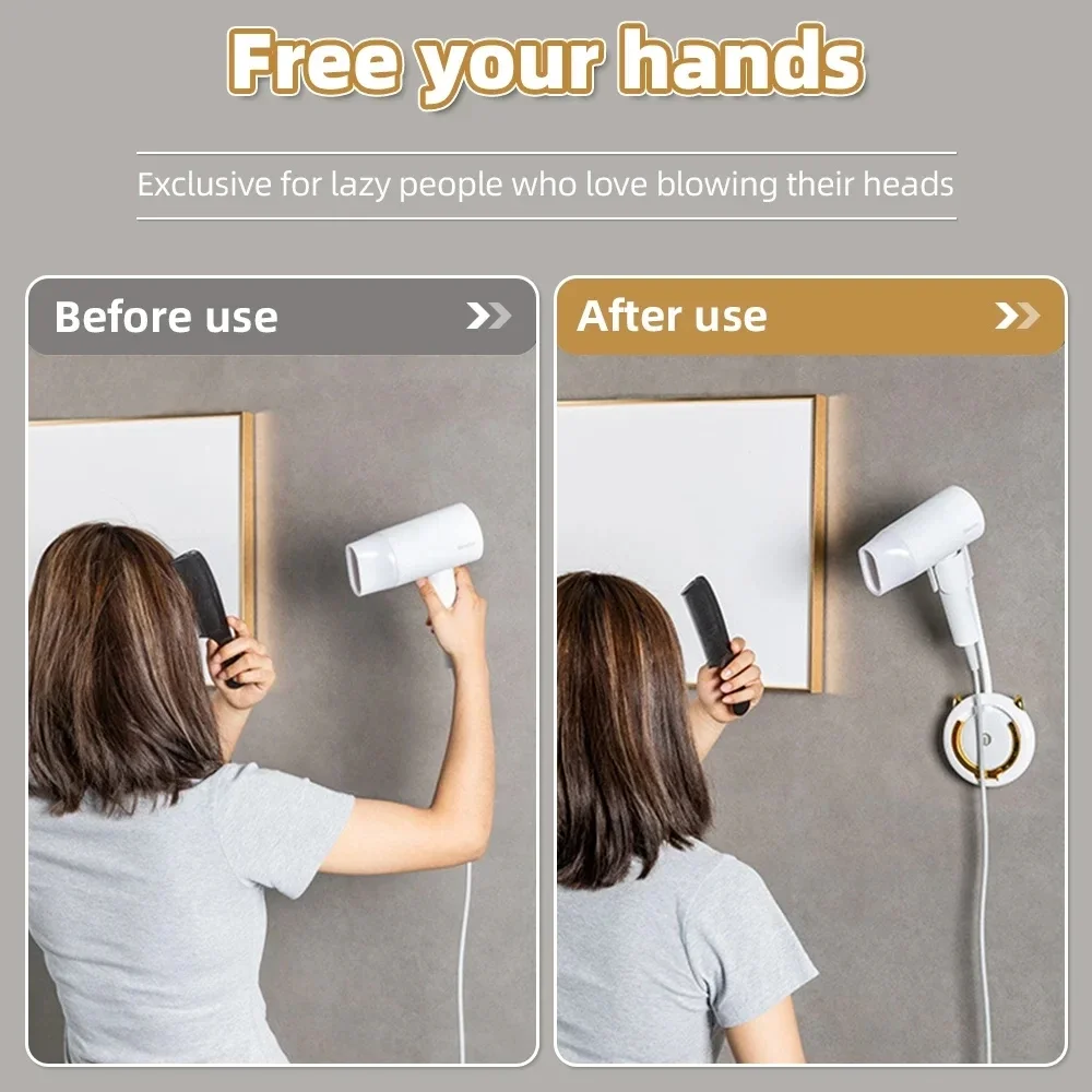 Hair Dryer Holder Handheld Adjustable Lazy Hair No Drill Wall Dryer Bracket Wall-mounted Home Bathroom Hair Dryer Storage Rack