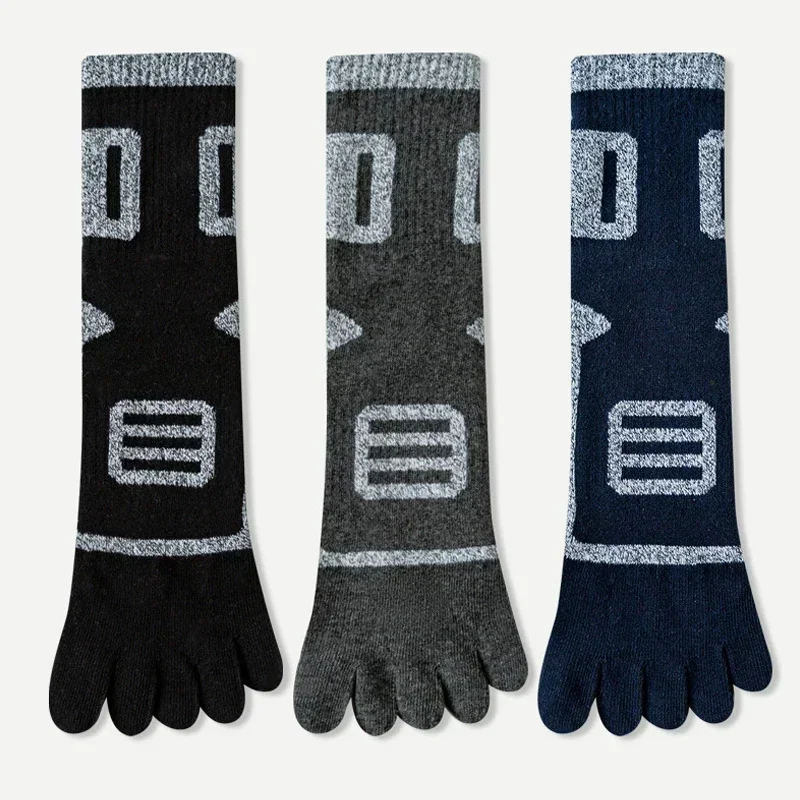 3 Pairs Toe Sports Socks Man Thick Winter Warm Five Finger Socks Fleece Fluffy Fitness Crew Socks Athletic