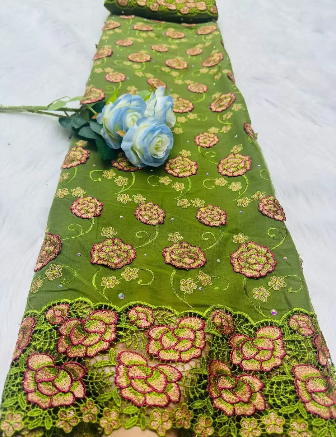 Swiss Voile Lace Fabric with 3D Flower Applique And Stones Super Quality African Wedding Dress Lace 2026 Material