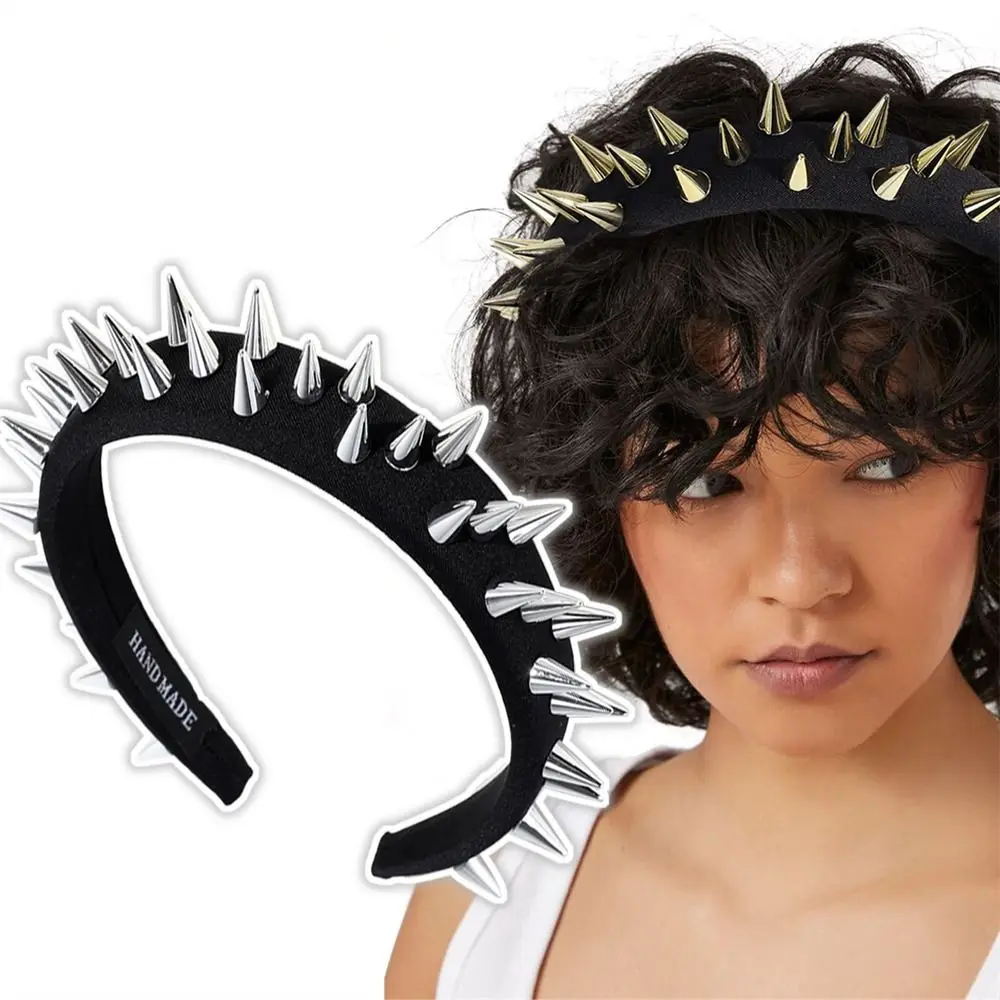 

Fashion Punk Goth Headwear Silver Rivets Headband Golden Headdress Party Prom