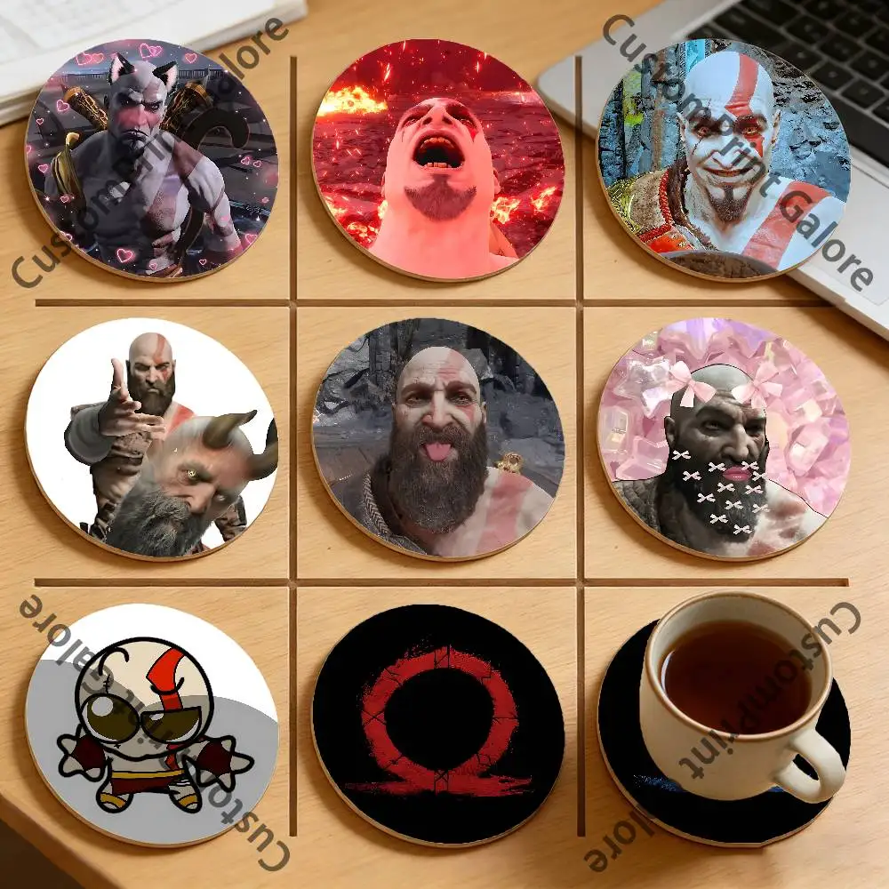 

G-God of W-War K-Kratos Eco-Friendly Pine Coasters HD Print Design Non-Slip, Heat-Resistant Table Protection