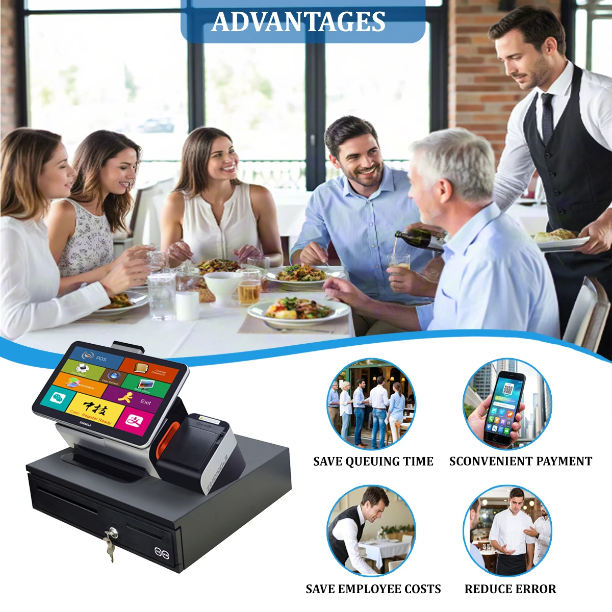 Terminale POS all-in-one touch screen con registratore di cassa e software POS per uso in piccoli negozi