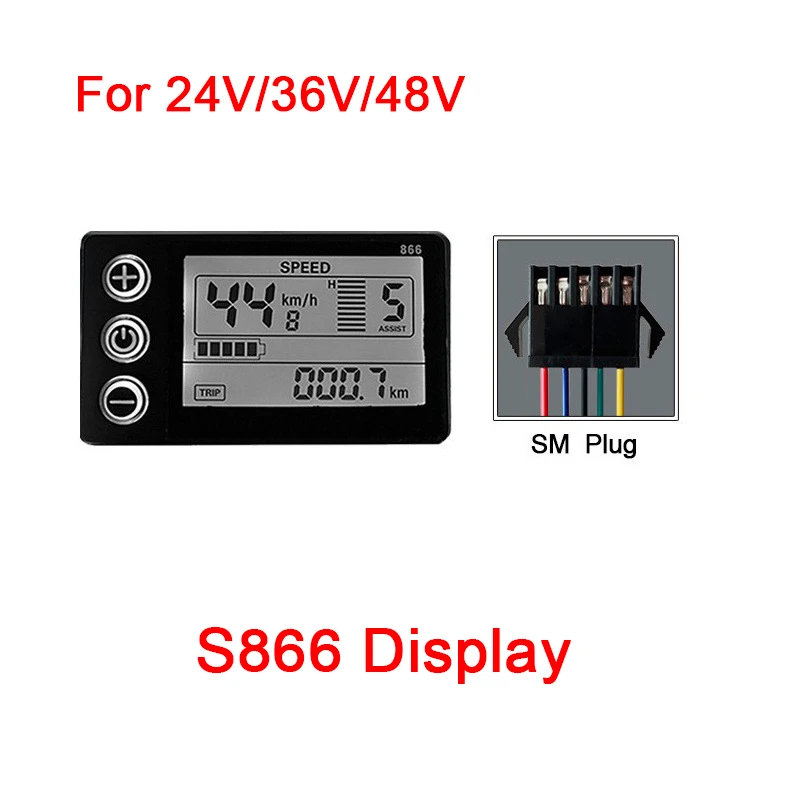 

Ebike LCD Display Computer 24V 36V 48V S866 Intelligent Display Speed Odometer 5-Pin For Scooter Electric Bicycle Accessories