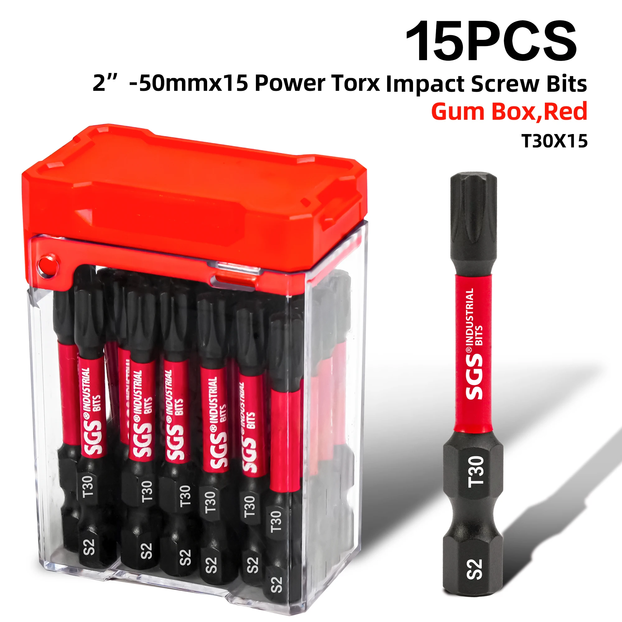 15PCS T30 Torx Impact Driver Bits 50mm S2 Steel Strong Magnetic Screwdriver Bit Set Black Phosphate for Drill Driver Power Tools