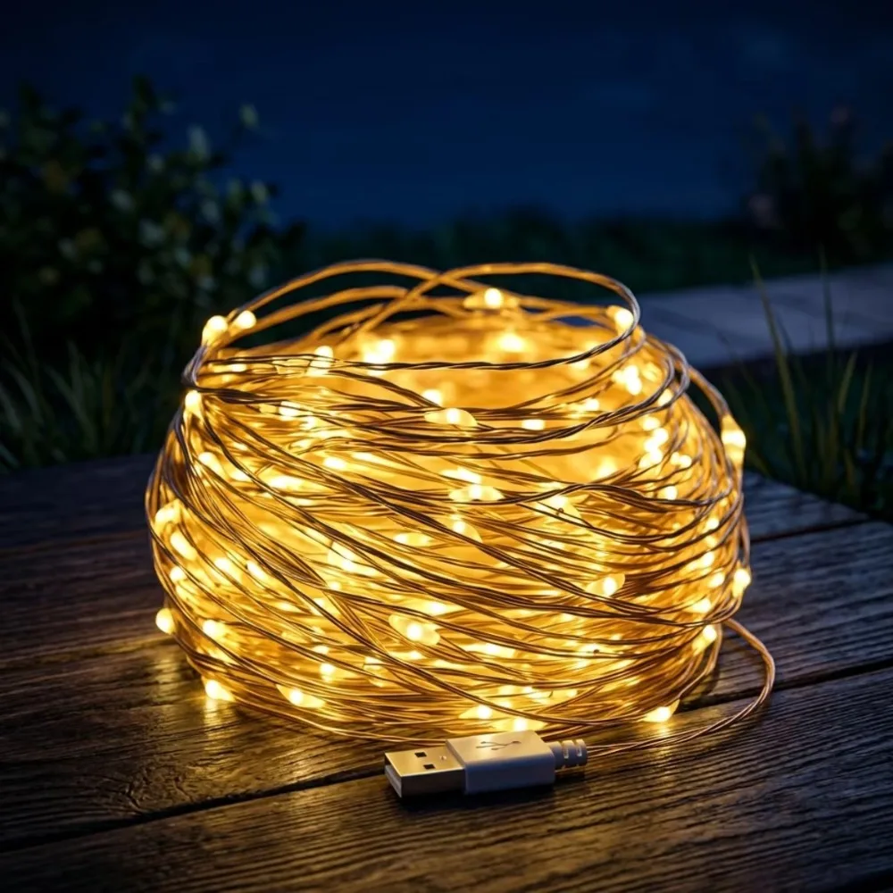 USB LED Copper Wire Fairy String Lights Colorful Small Twinkling for Christmas Wedding Party Festive Home Balcony Table Decor