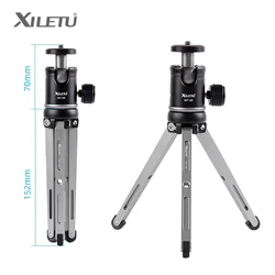 XILETU High Bearing Desktop Tripod Aluminum Alloy Mini Tripod Bracket Portable Ball Head for DSLR Mirrorless Camera Smartphone