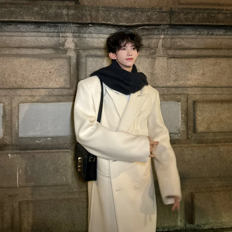 

Ele Long Length Thiened Woolen Coat for Men Faionable Winter Outerwear Knee-Drop Design Youthful Vitali Sle