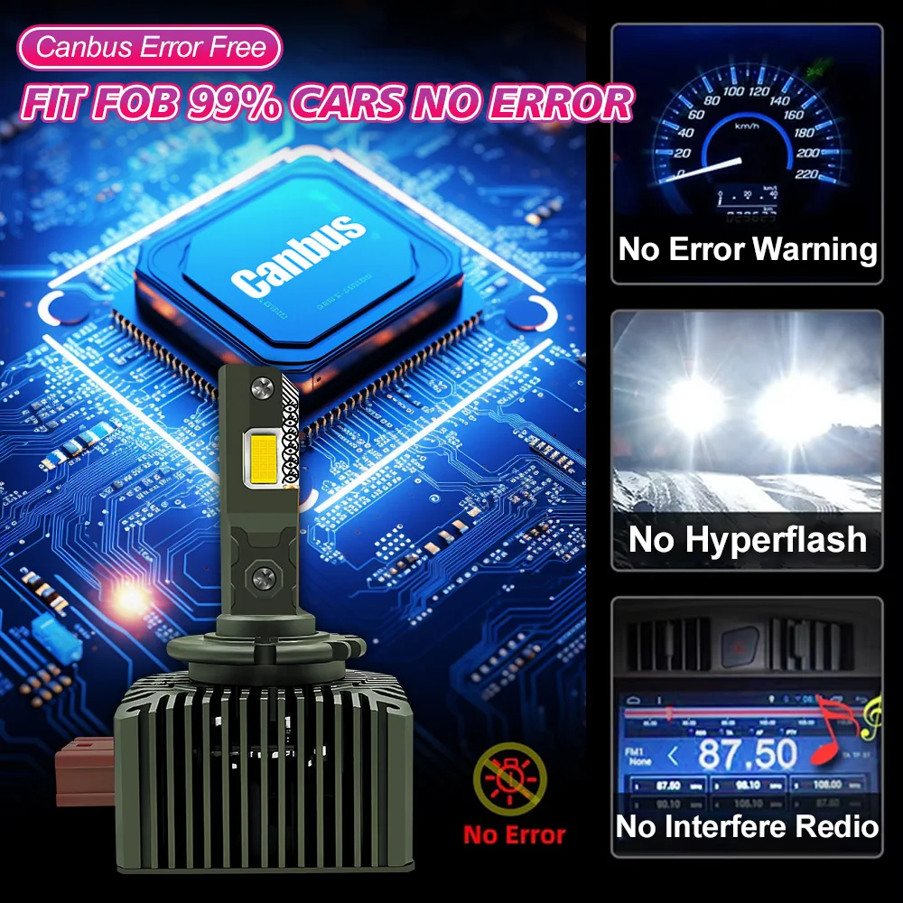 

D1S D2S D3S D4S D5S Светодиодные лампы для фар 6000K Высокая мощность 150 Вт Турбовентилятор 3570 CSP Plug & Play для двигателя 4 медной трубки Автоматический свет