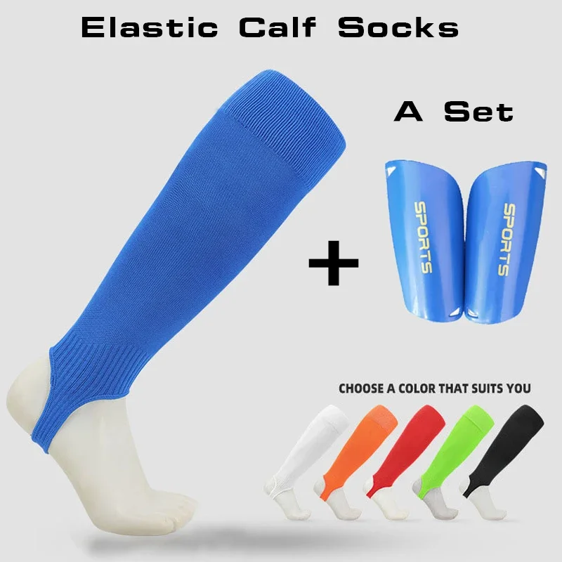 A Set Hight Elasticity Long Tube Leggings Protection Calf Socks With Shin Pads Adult Soccer Shin Guard Sleeves With Straps