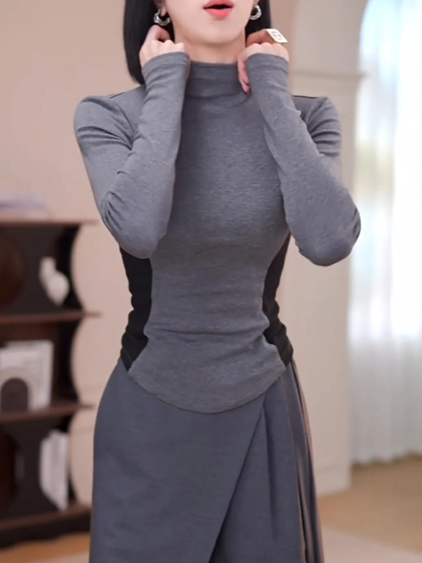 T-shirt da indossare interna con colori a contrasto slim fit Faion Design di lusso Trendy Long Sve Autunno Inverno Top Overhead Base irt Ladies