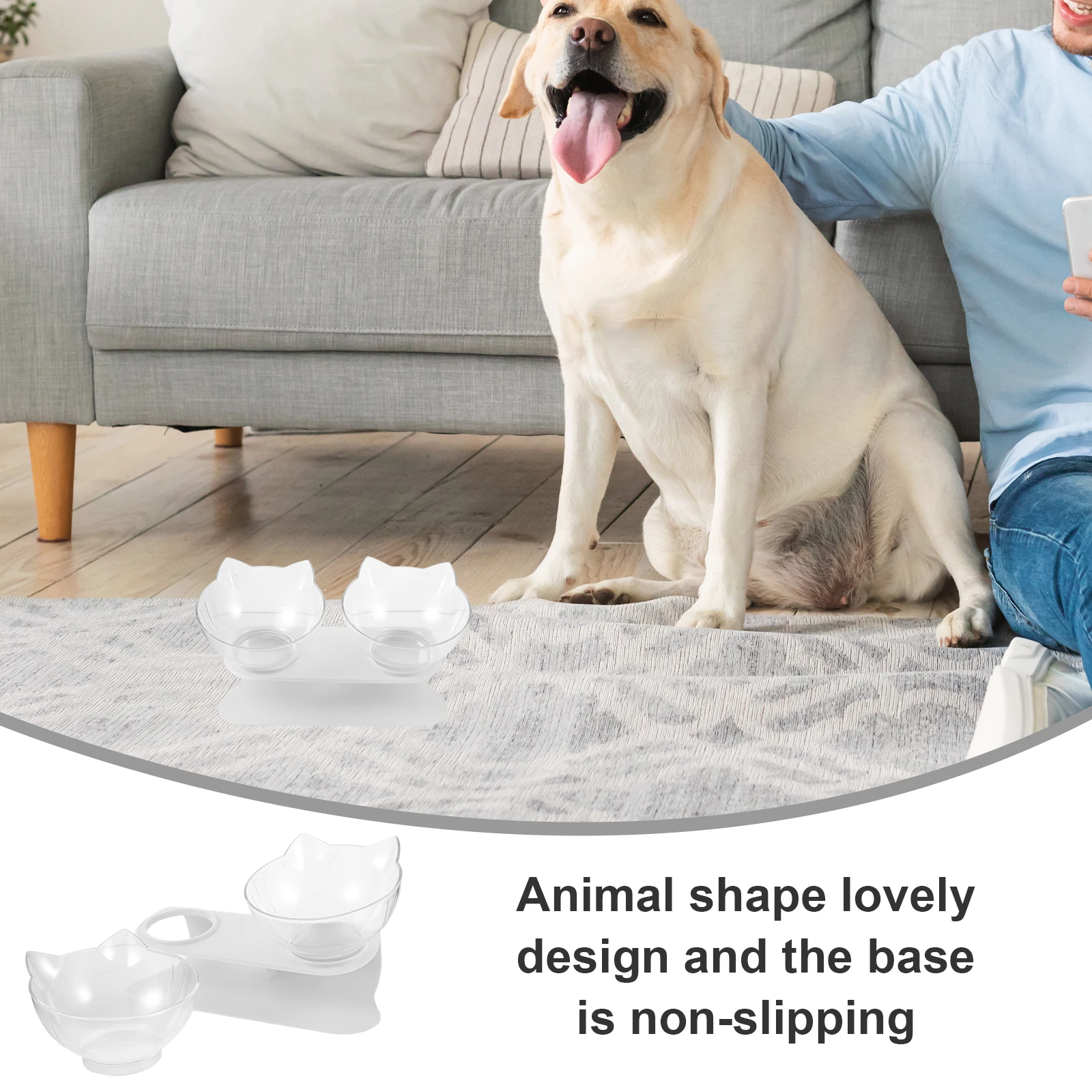 

Pet Double 15° Neck Protection Bowls Transparent Plastic Anti Slip Sturdy Durable Pet Feeder Easy Cleaning Gift