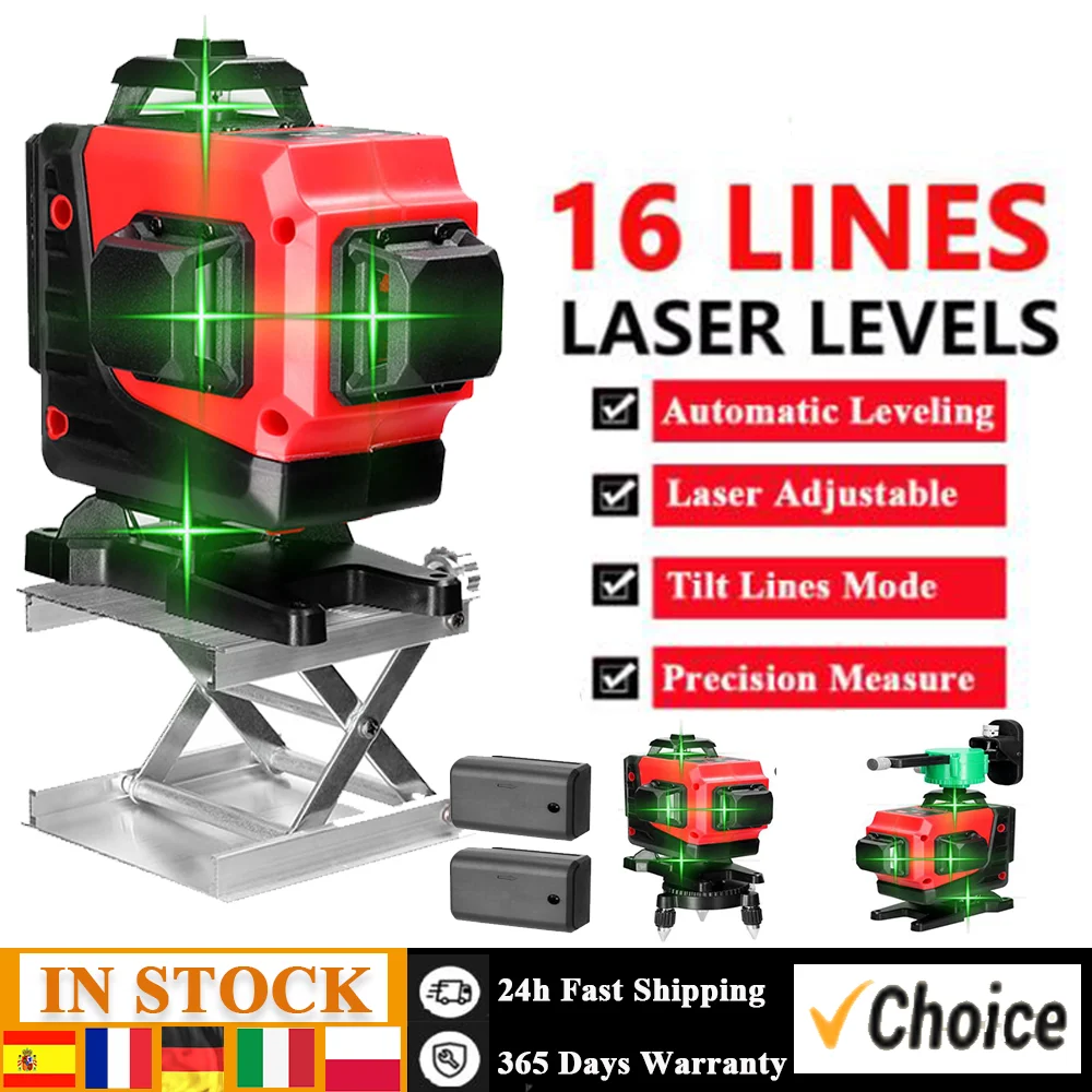 4D 16 Lines Laser Level 3° Self-leveling Function Leveling Tool Omnidirectional Ground Wall Sticker Vertical Horizontal