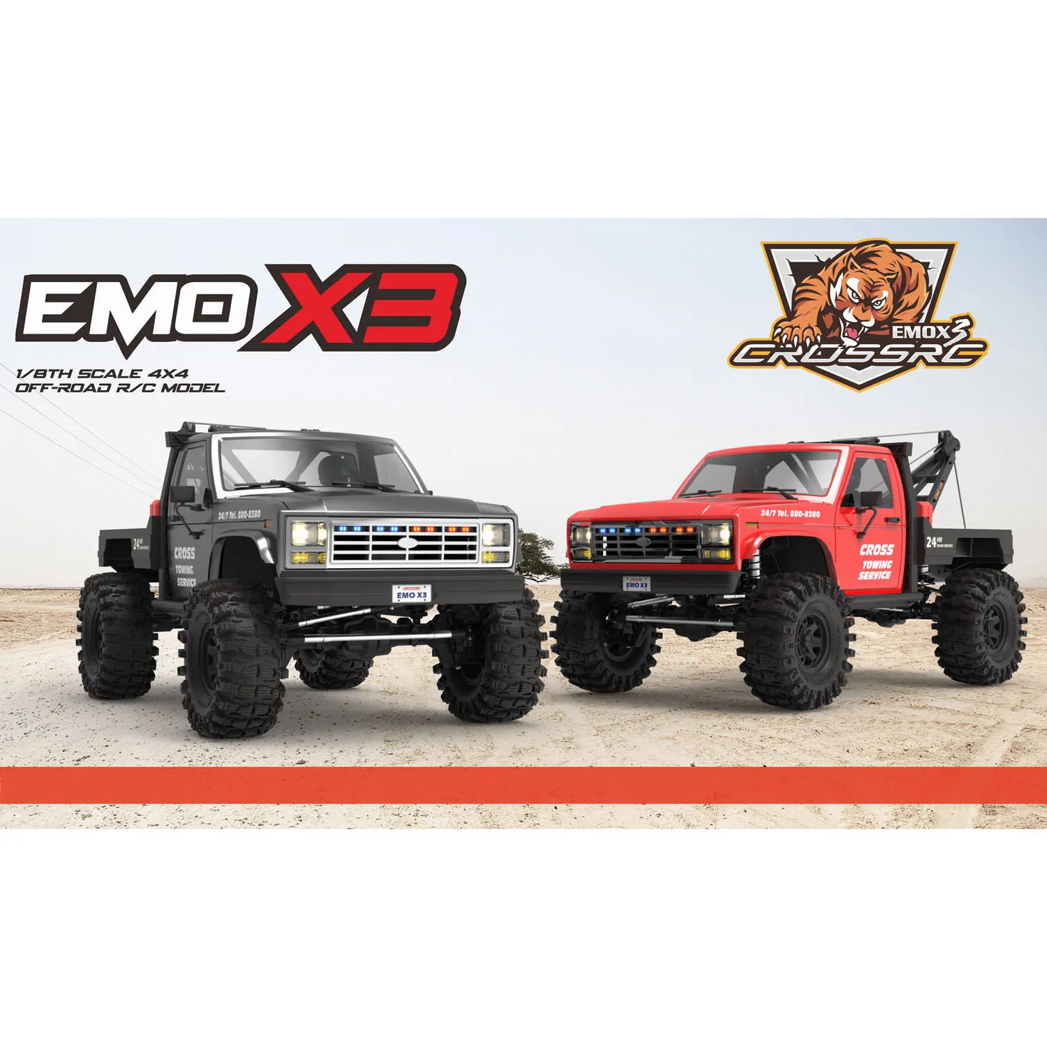 4WD CORSSRC 1/8 RC Crawler Rescue Towing Car 4x4 Remote Control Climbing Cars EMO X3 Painted Assembled Model Lights 2 Speeds